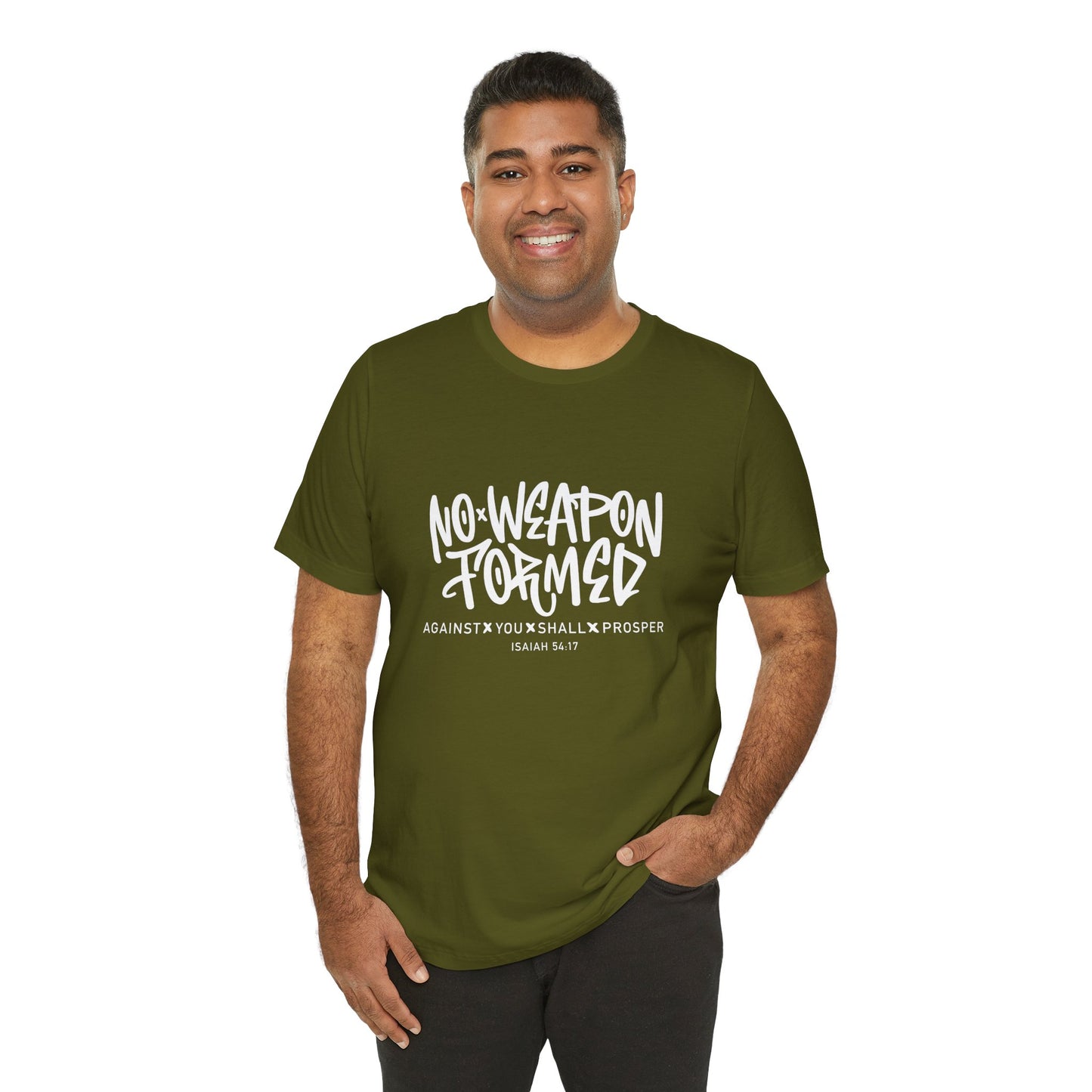 Inspirational Quote Tee - "No Weapon Formed Against You Shall Prosper" Unisex Jersey Short Sleeve T-Shirt