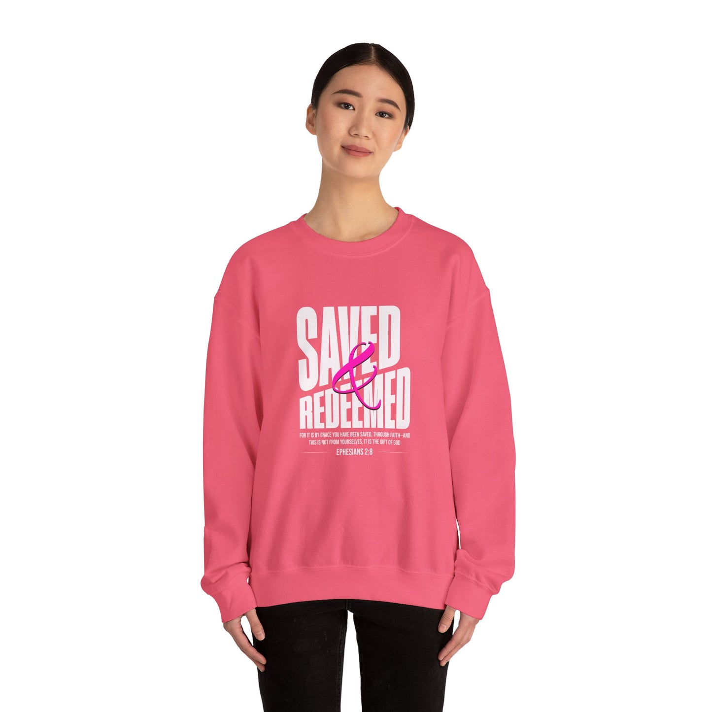 Saved & Redeemed Crewneck Sweatshirt - Inspirational Faith Apparel