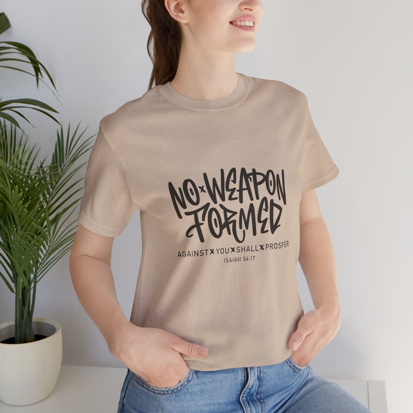 Inspirational Quote Tee - "No Weapon Formed Against You Shall Prosper" Unisex Jersey Short Sleeve T-Shirt