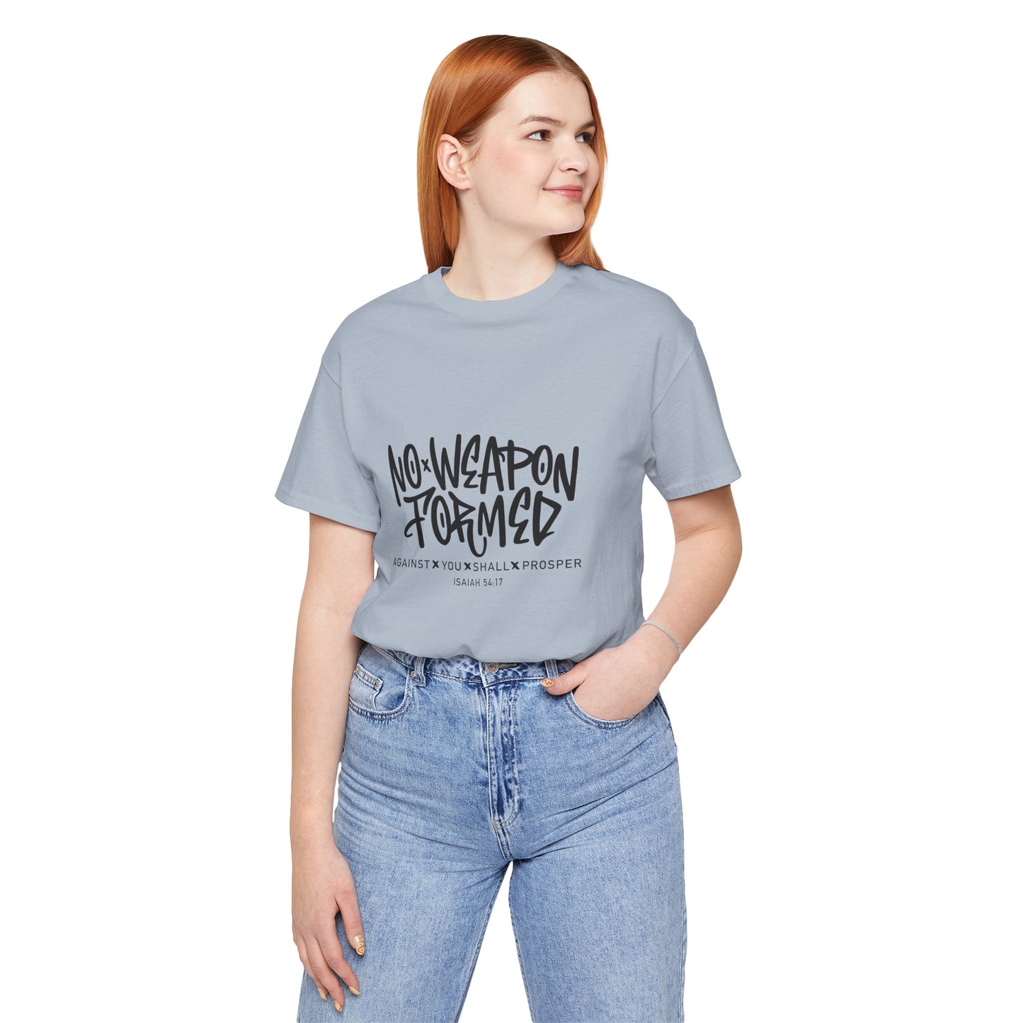 Inspirational Quote Tee - "No Weapon Formed Against You Shall Prosper" Unisex Jersey Short Sleeve T-Shirt