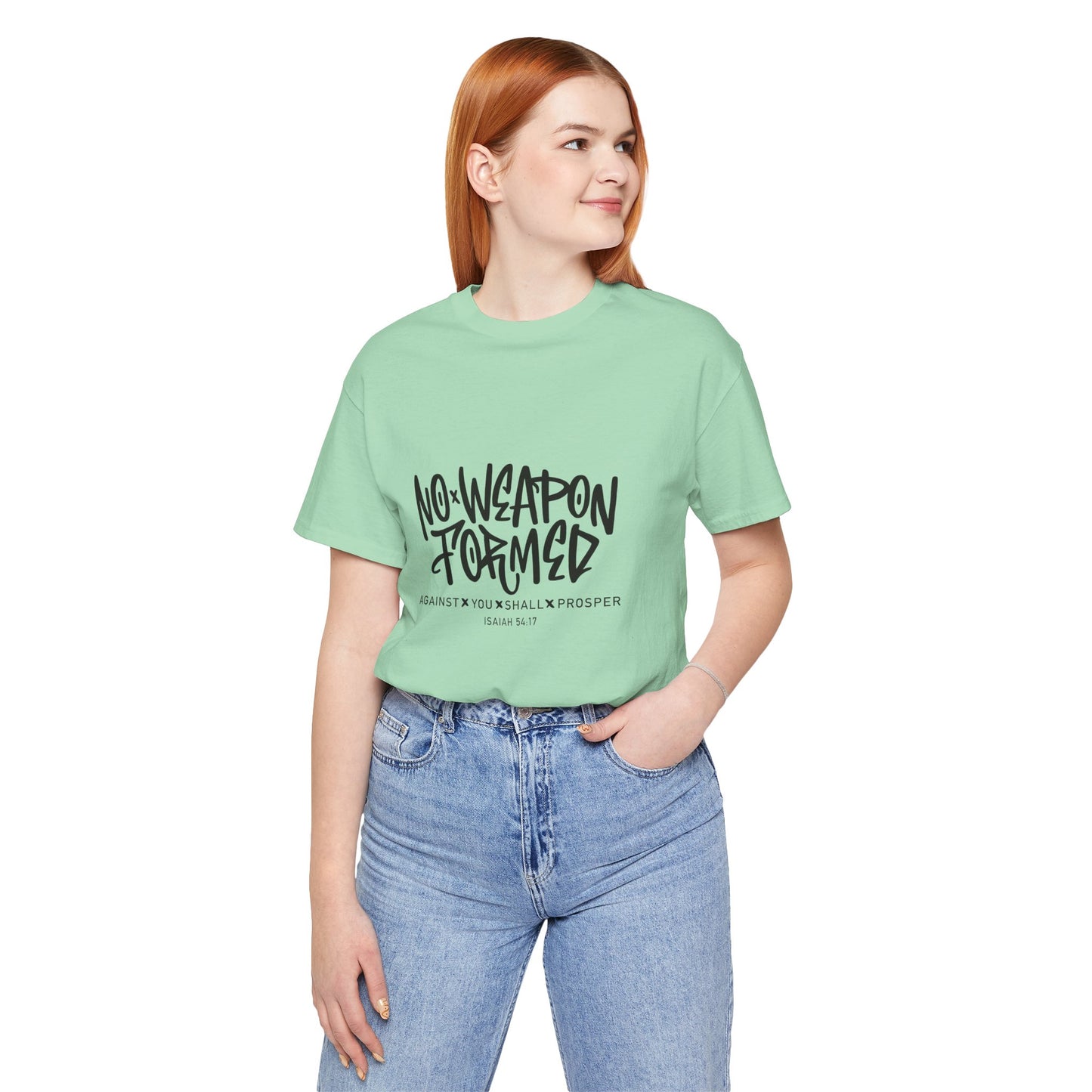 Inspirational Quote Tee - "No Weapon Formed Against You Shall Prosper" Unisex Jersey Short Sleeve T-Shirt