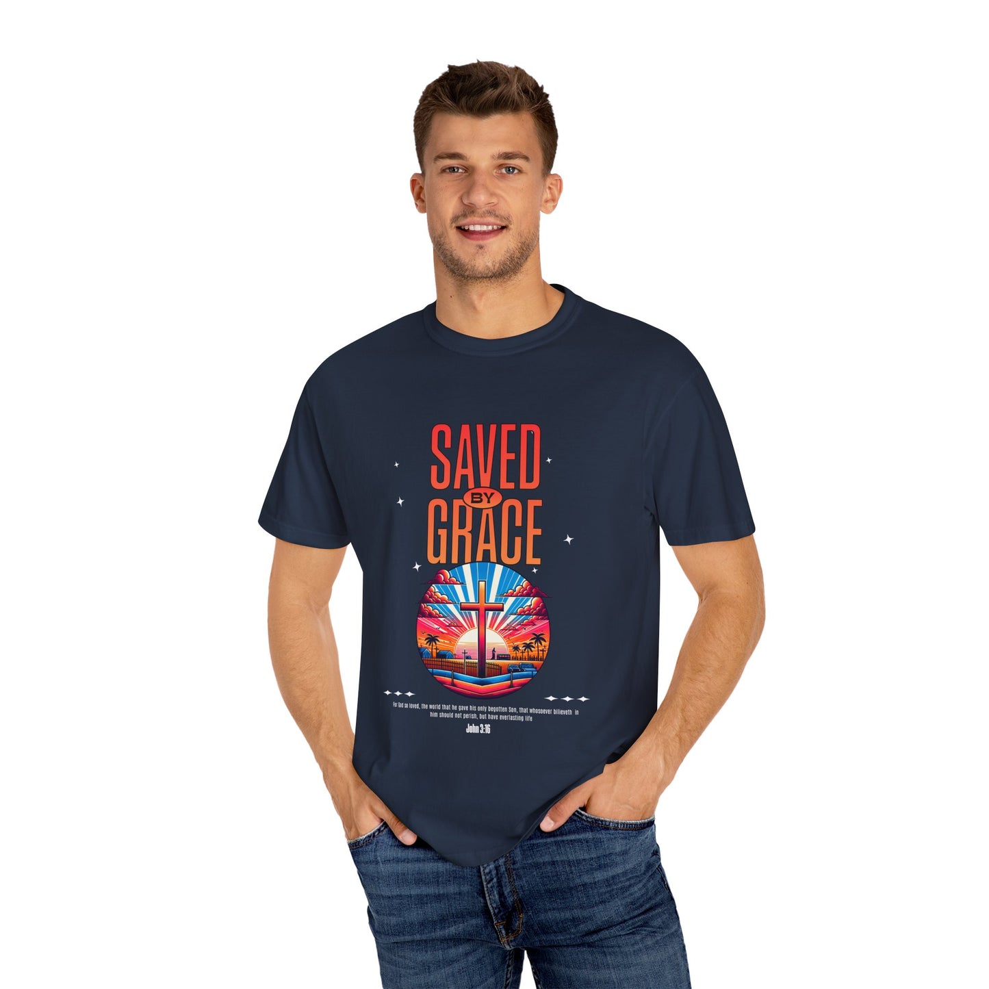 Saved by Grace Unisex Garment-Dyed T-shirt - Inspirational Faith Tee