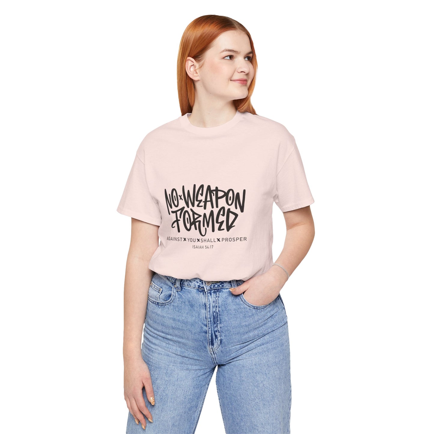 Inspirational Quote Tee - "No Weapon Formed Against You Shall Prosper" Unisex Jersey Short Sleeve T-Shirt