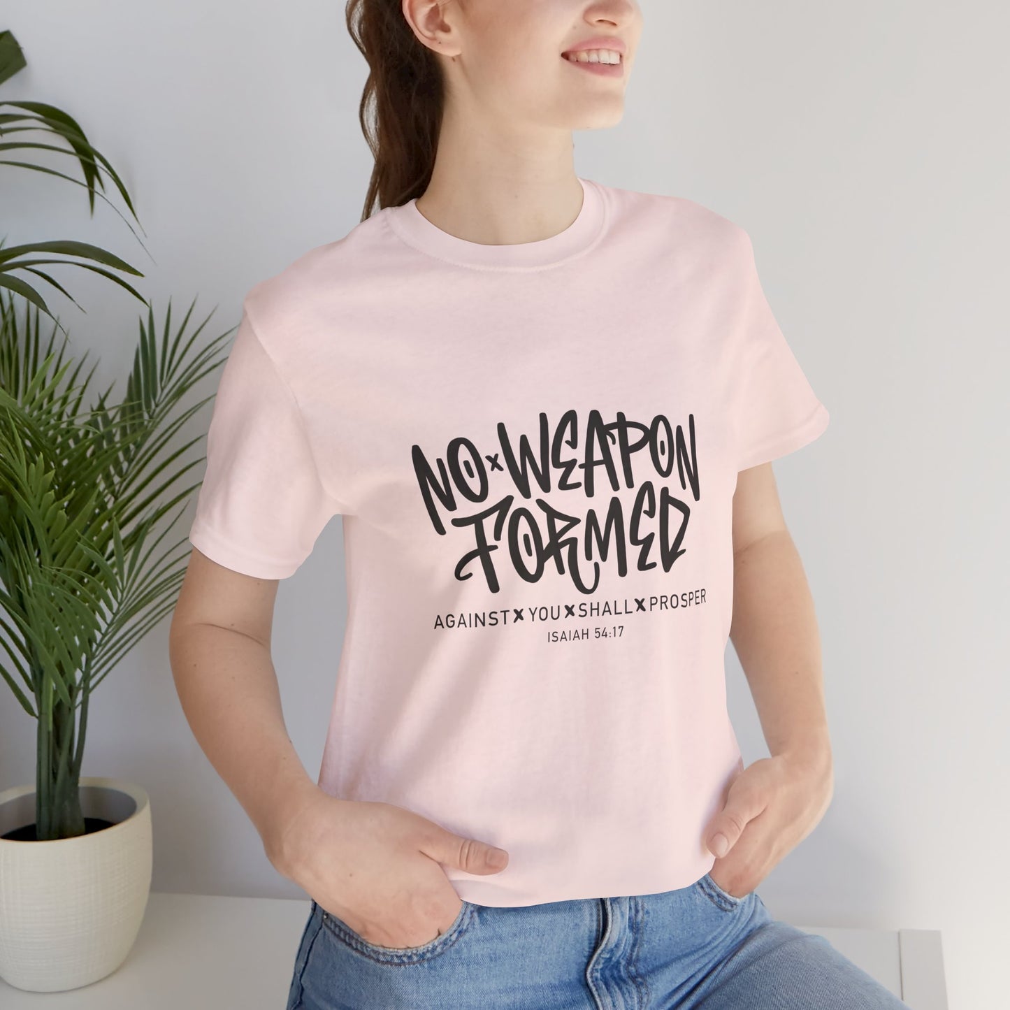 Inspirational Quote Tee - "No Weapon Formed Against You Shall Prosper" Unisex Jersey Short Sleeve T-Shirt